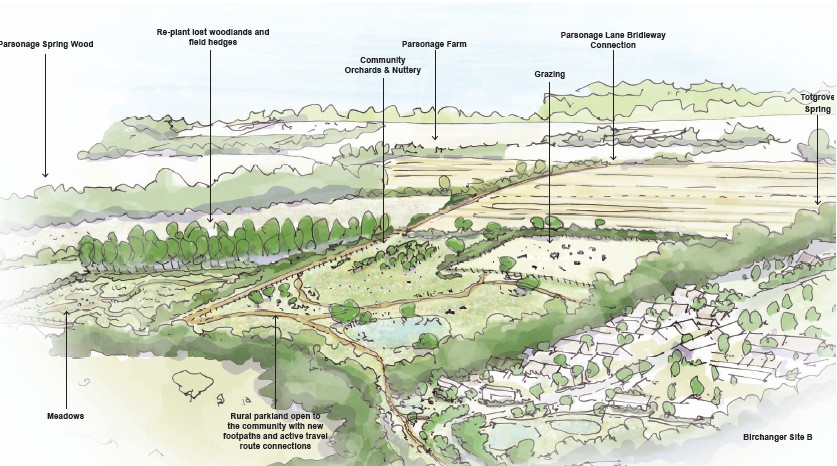 Aerial view of the green gap landscape between Birchanger and Stansted Mountfitchet