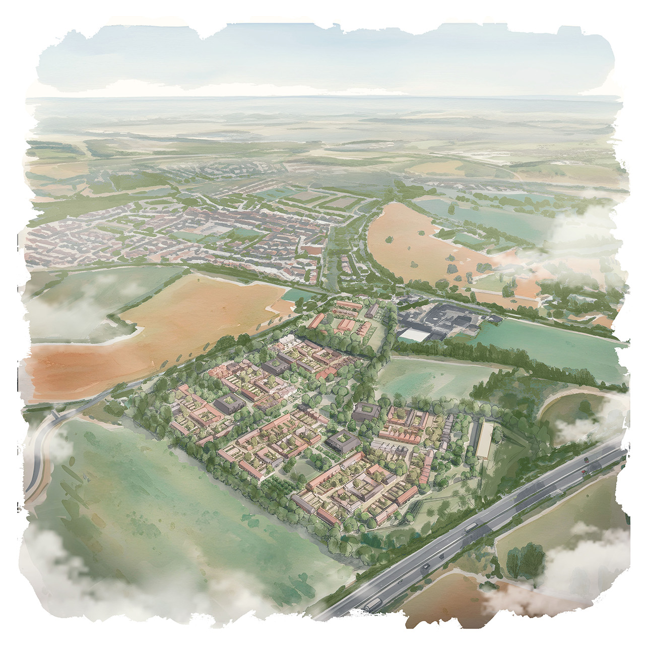 Aerial view of the proposals for Land south of Stansted Mountfitchet