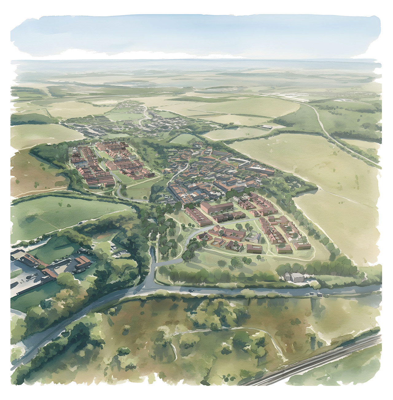Aerial view of the proposals for Land north of Birchanger
